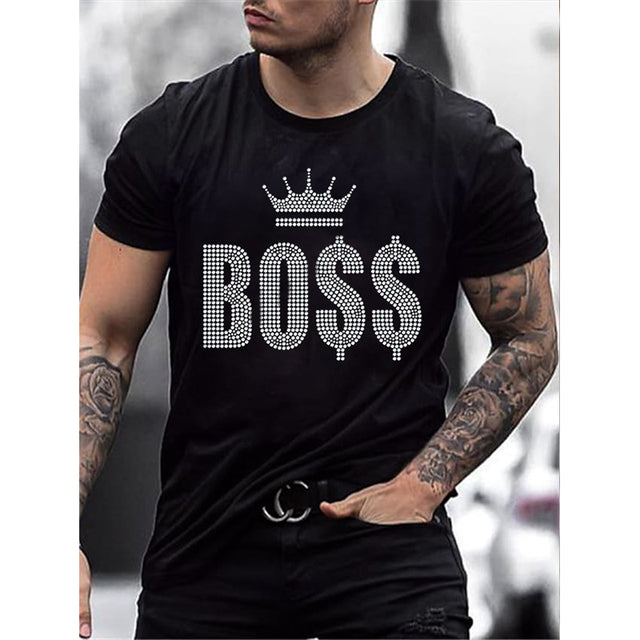 Oversized Herren T-Shirt mit Rundhalsausschnitt und Strass