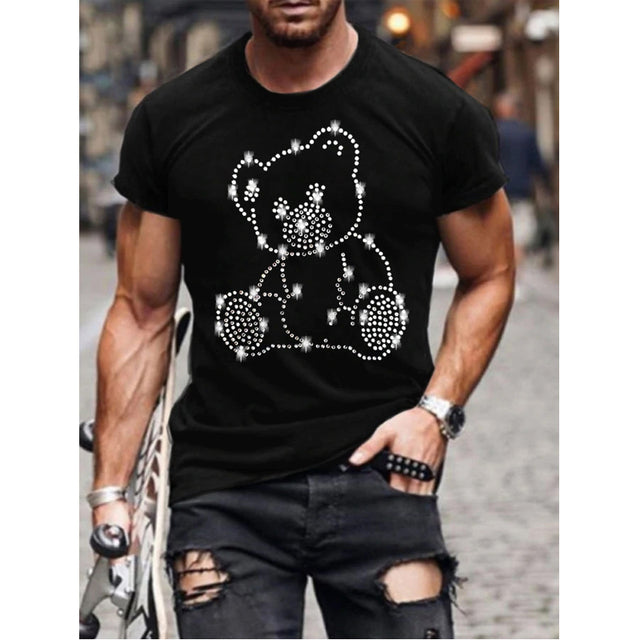 Oversized Herren T-Shirt mit Rundhalsausschnitt und Strass
