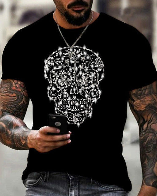 Oversized Herren T-Shirt mit Rundhalsausschnitt und Strass