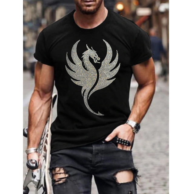 Oversized Herren T-Shirt mit Rundhalsausschnitt und Strass