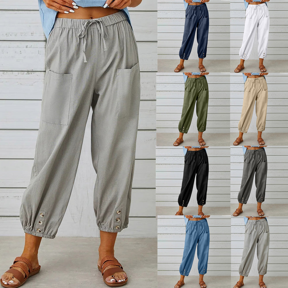 Damen Elegante Weite Hose aus Baumwolle und Leinen