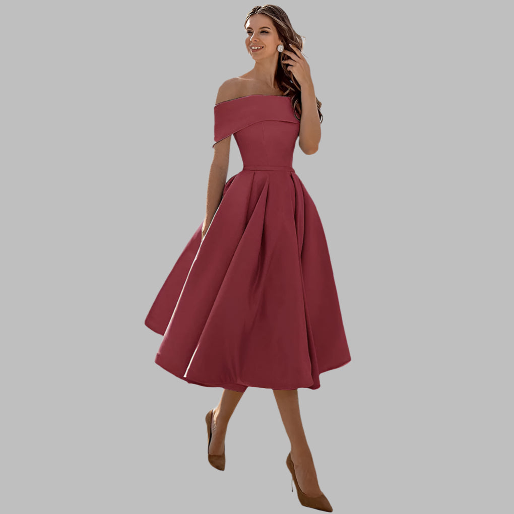 Schulterfreies Vintage-Ballkleid aus Satin