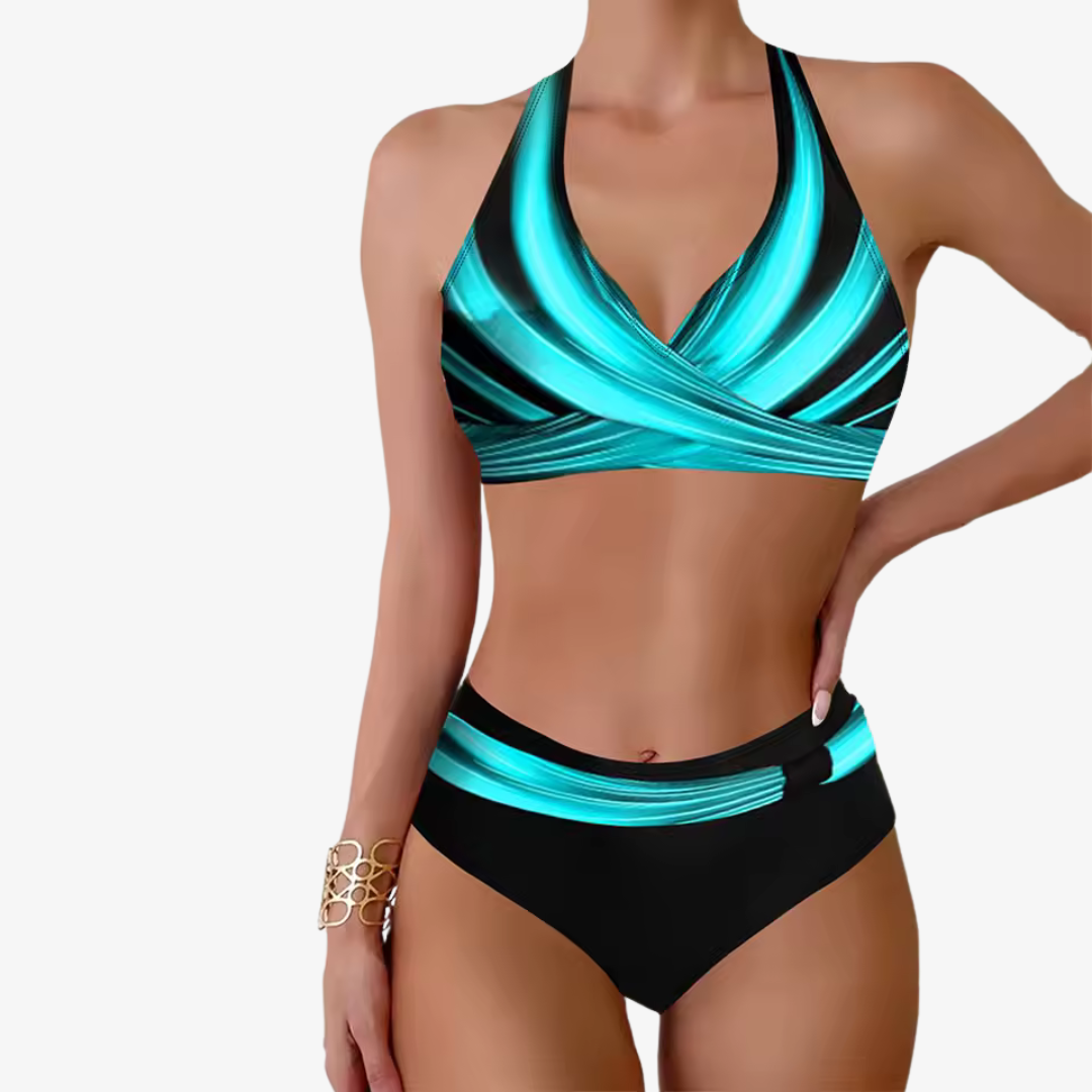 High Waist Bikini Set mit Stilvollem Print