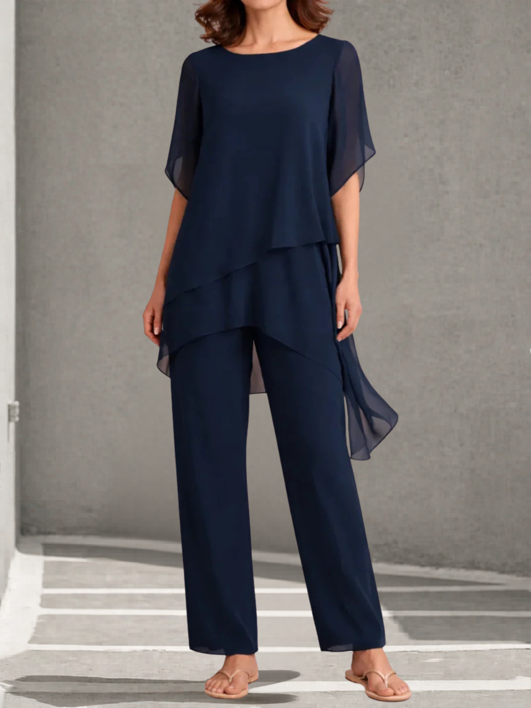 Damen Elegantes Zweiteiliges Palazzo-Set aus Chiffon