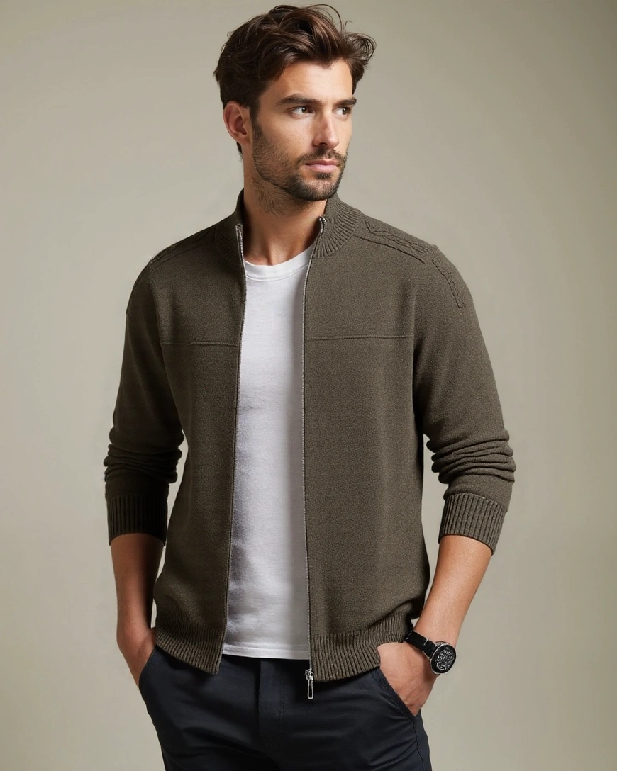 Herren Eleganter Pullover mit Hohem Kragen