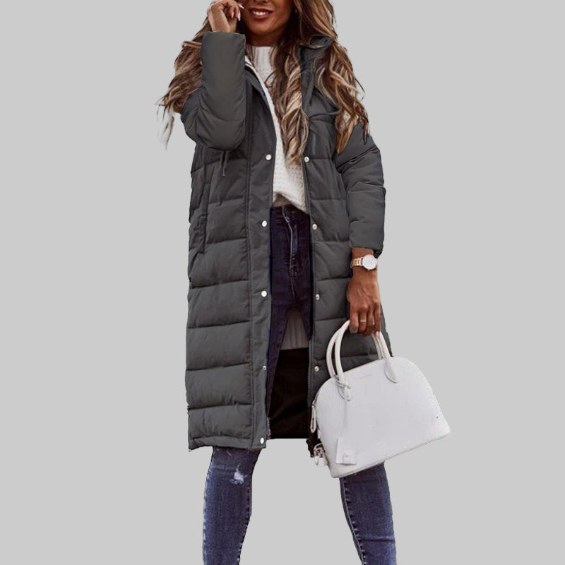 Gesteppte lange Kapuzenjacke für Damen
