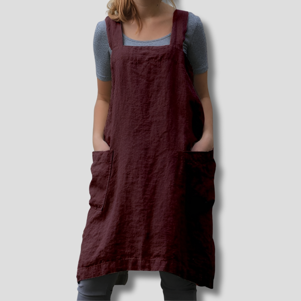 Damen-Kleid im Schürzenstil aus Baumwoll-Leinen mit Taschen