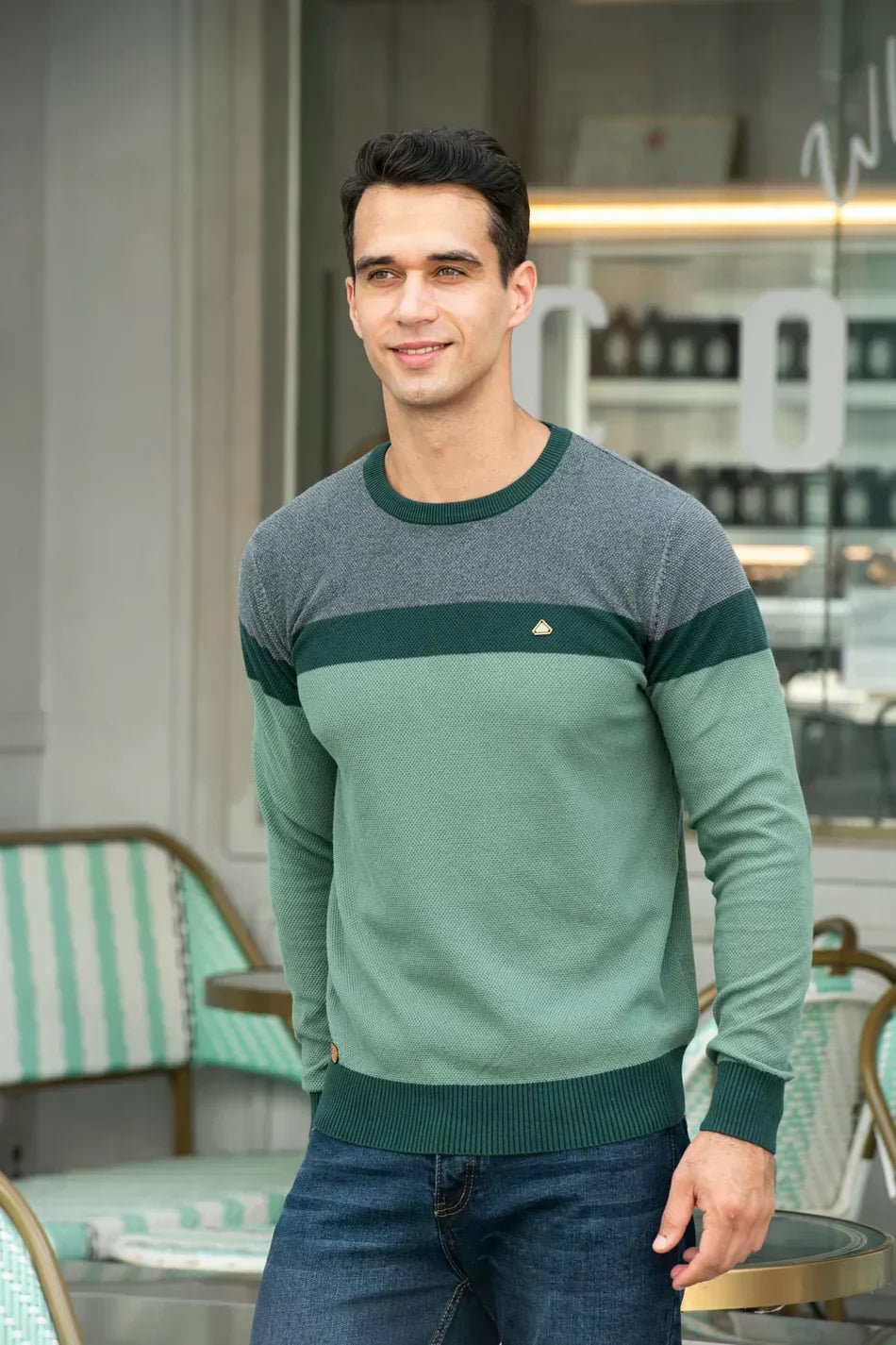 Herren Eleganter Feinstrickpullover mit Rippbündchen