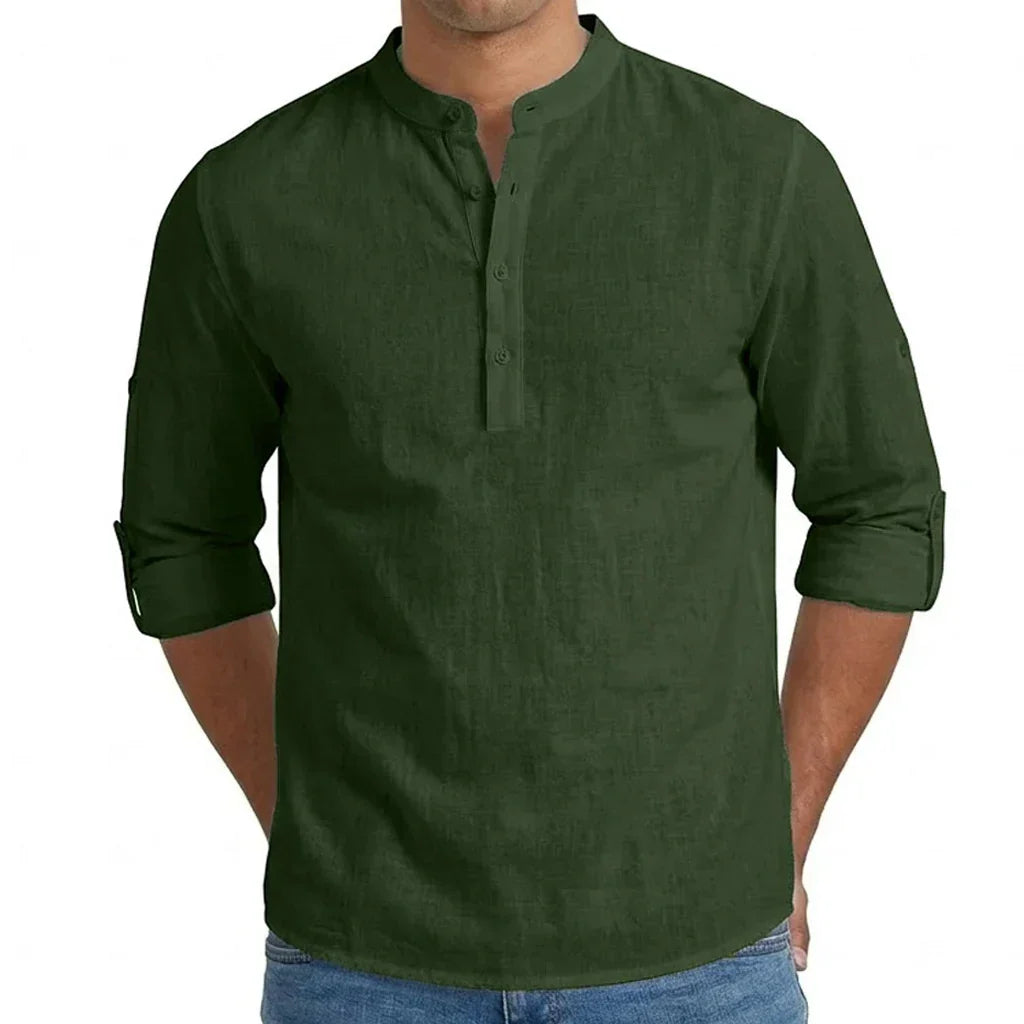 Herren Elegantes Leichtes Henley-Hemd aus Leinenmischung