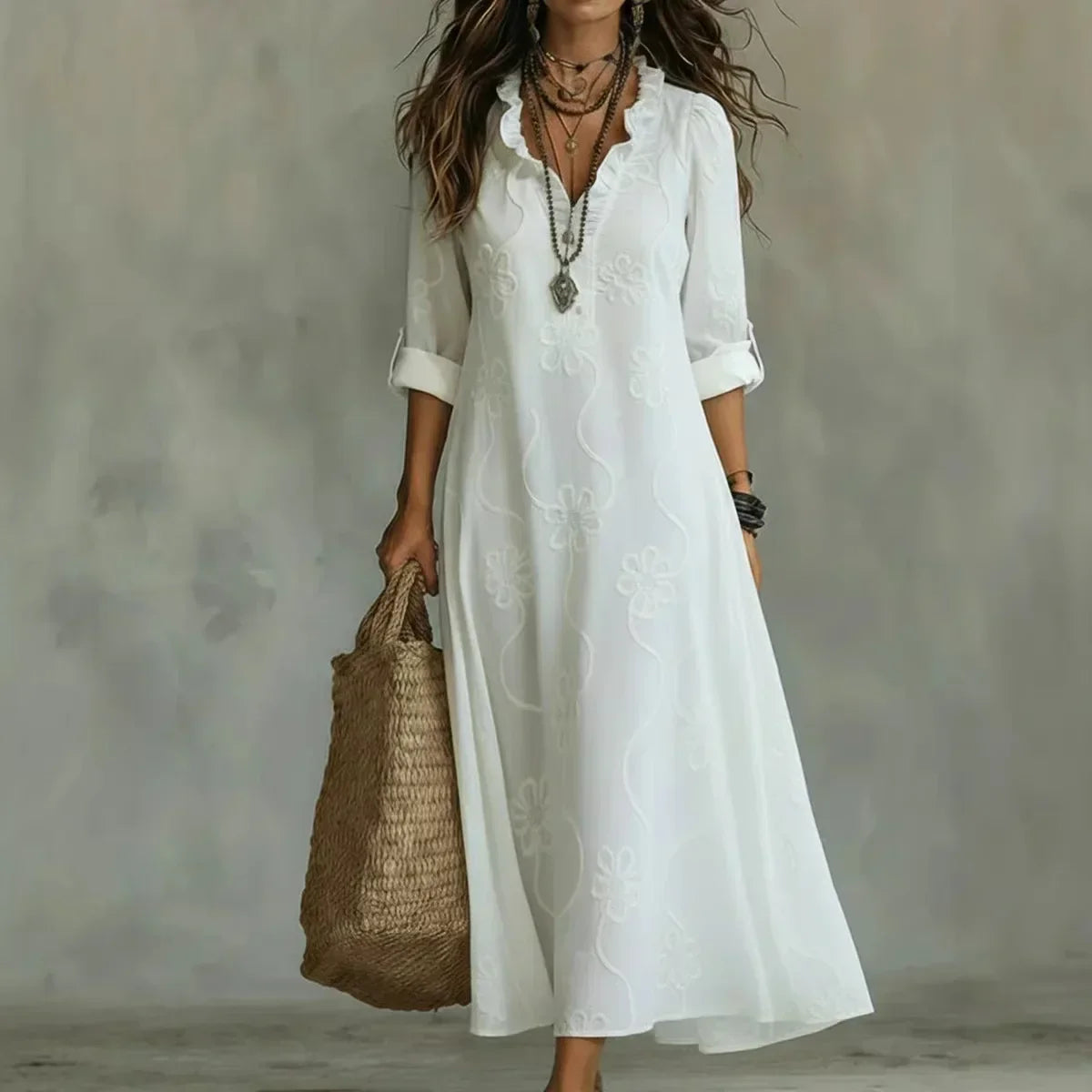 Damen Langes Sommerkleid mit Blumenmuster