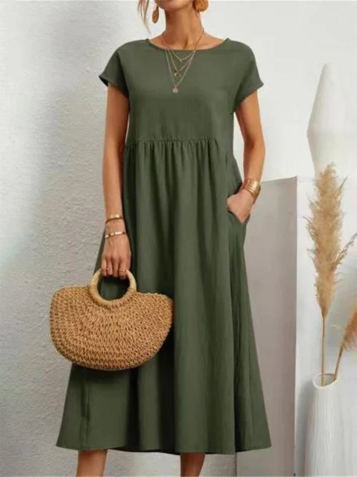 Vintage Baumwollkleid mit Rundhalsausschnitt