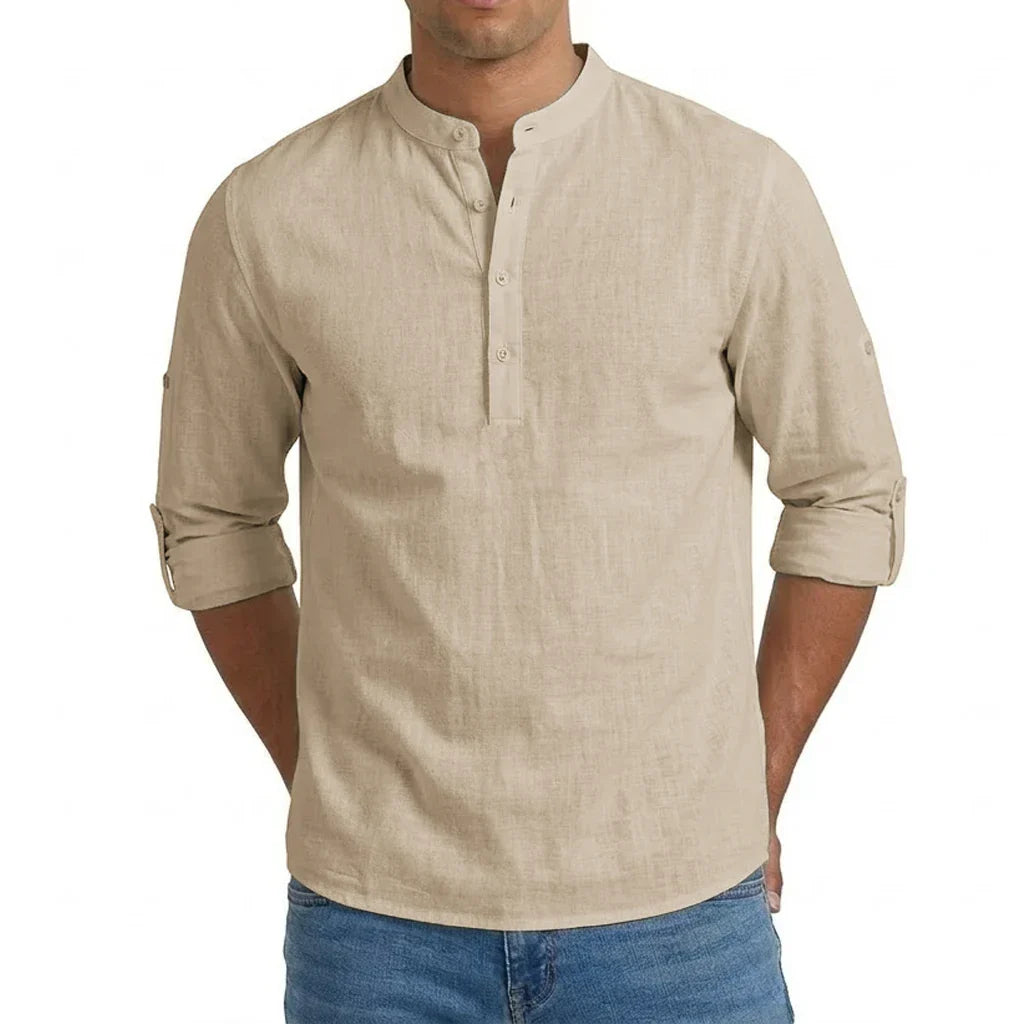 Herren Elegantes Leichtes Henley-Hemd aus Leinenmischung