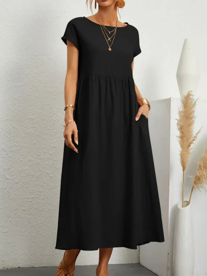 Vintage Baumwollkleid mit Rundhalsausschnitt