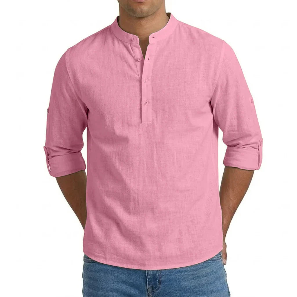 Herren Elegantes Leichtes Henley-Hemd aus Leinenmischung