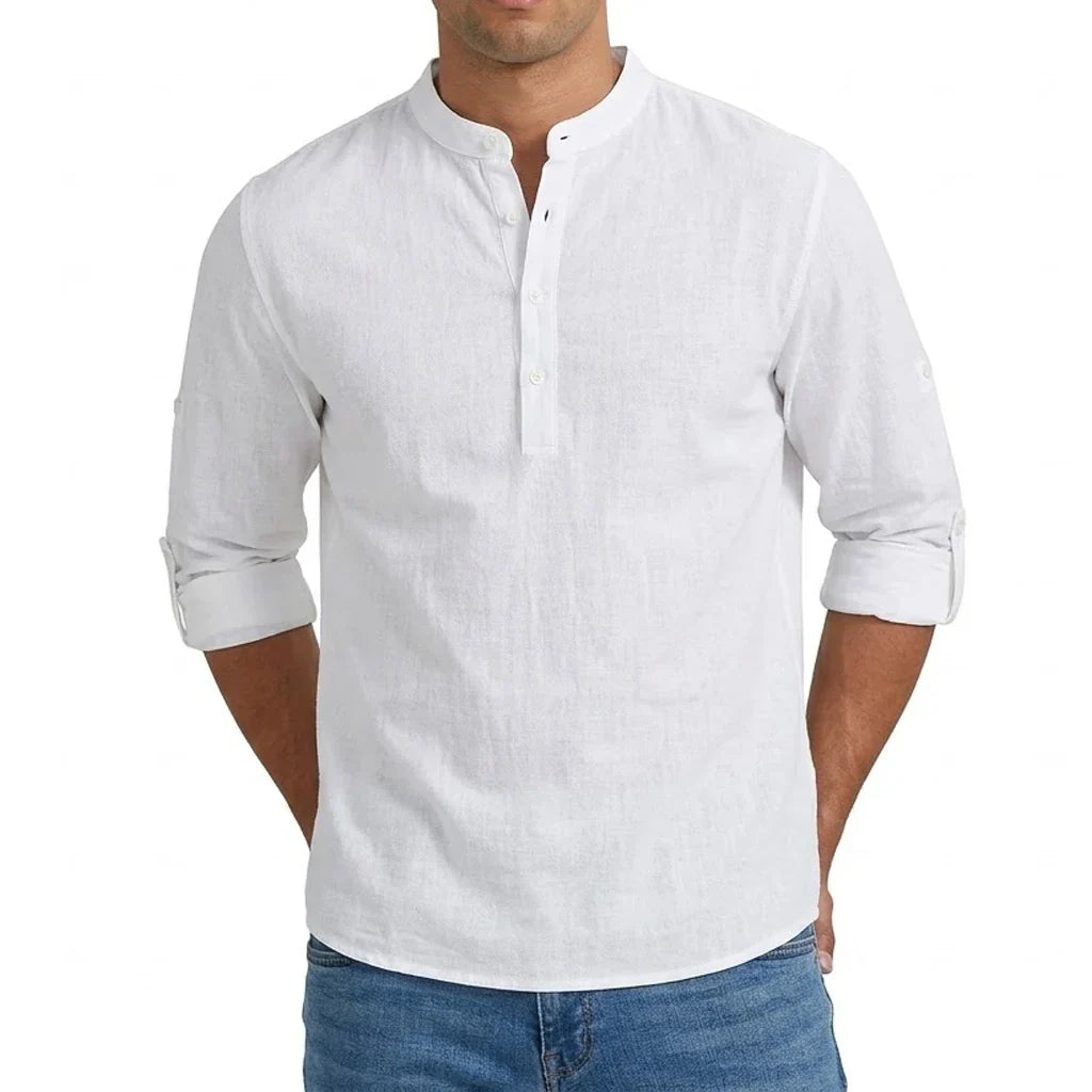Herren Elegantes Leichtes Henley-Hemd aus Leinenmischung