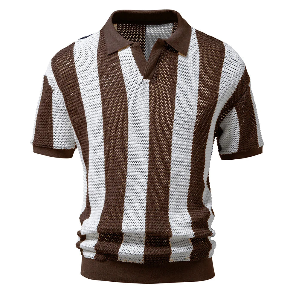 Herren Elegantes Gestreiftes Polohemd
