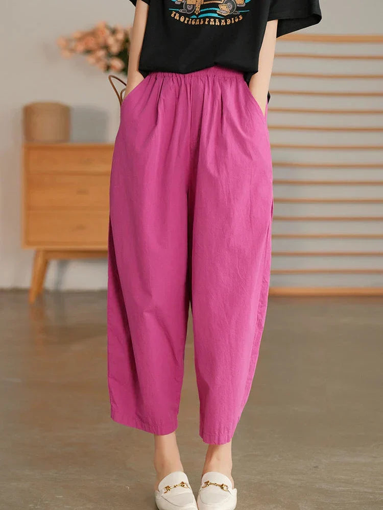 Damen Elegante Baumwoll-Sommerhose im Haremsschnitt