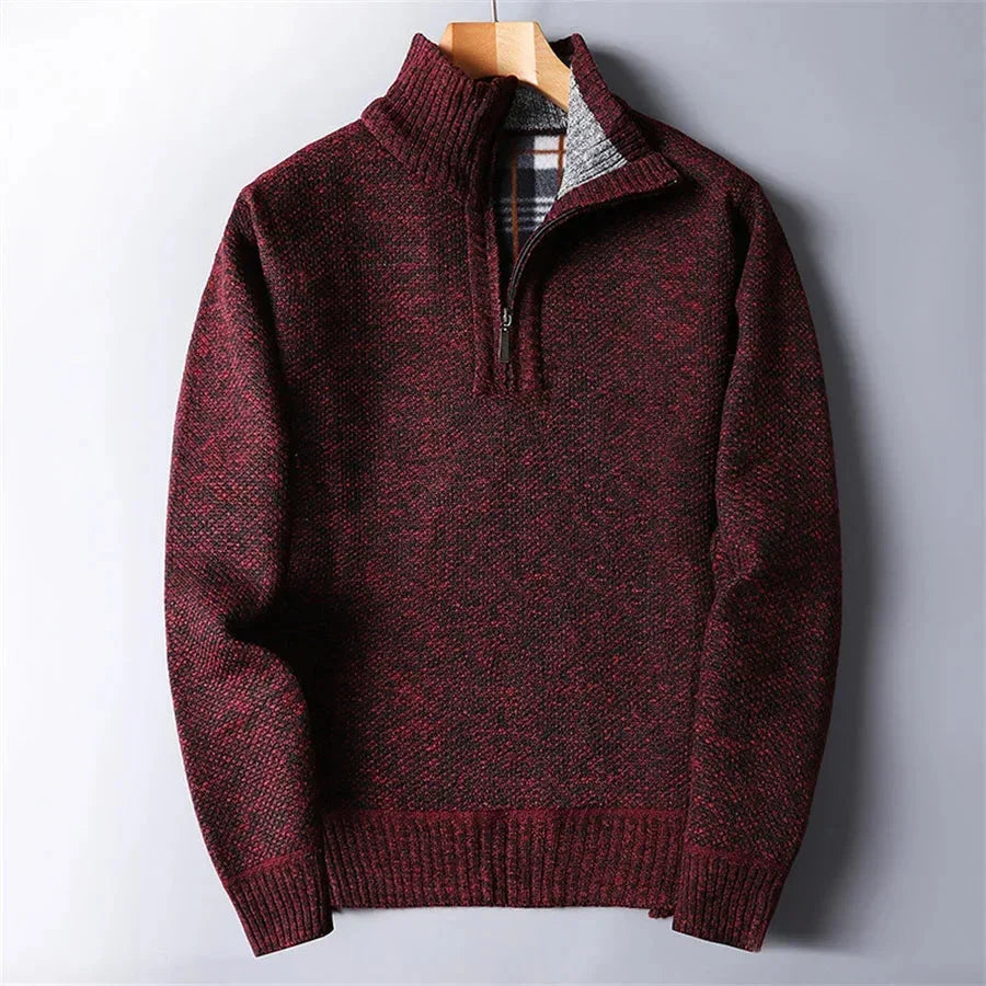 Herren Eleganter Quarter-Zip Pullover mit Fleecefutter