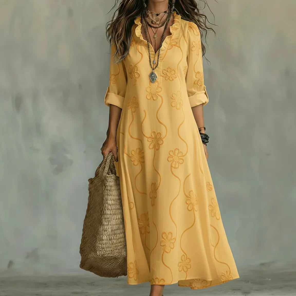 Damen Langes Sommerkleid mit Blumenmuster