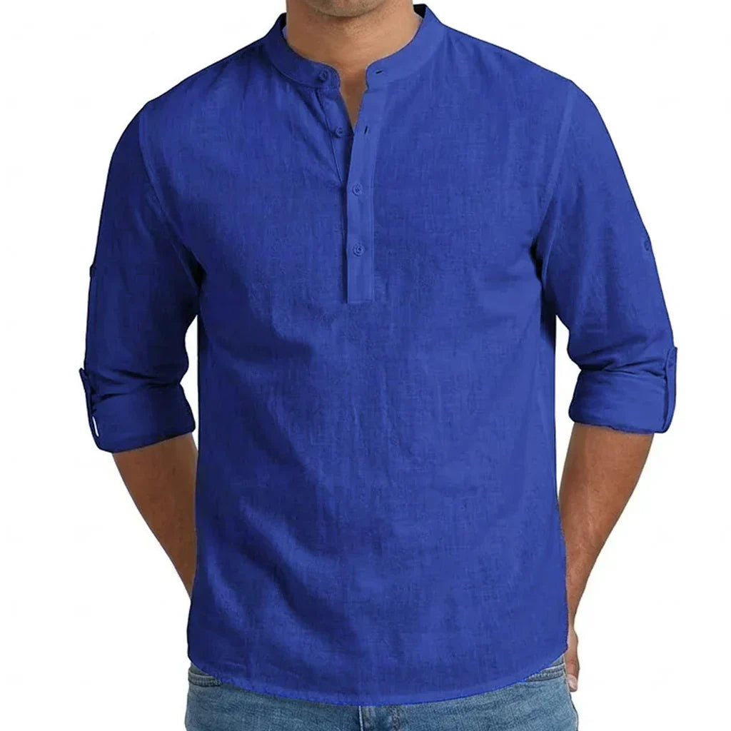 Herren Elegantes Leichtes Henley-Hemd aus Leinenmischung