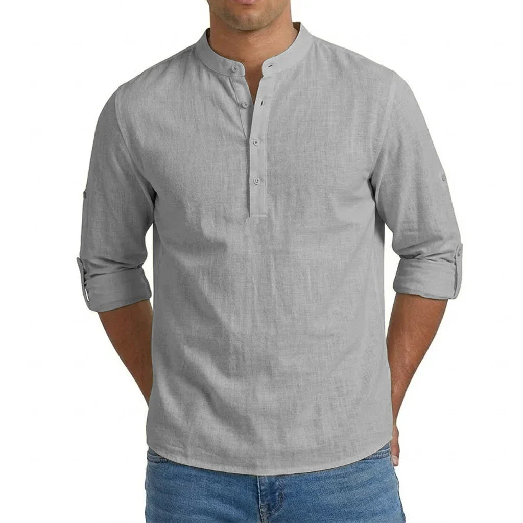 Herren Elegantes Leichtes Henley-Hemd aus Leinenmischung