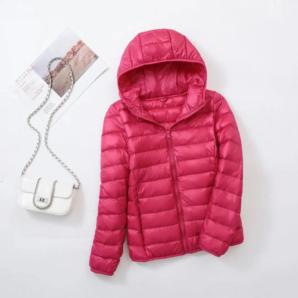 Lange Daunenjacke mit abnehmbarer Kapuze für Damen