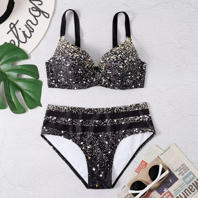 Bikini mit hoher Taille und tropischem Blattprint