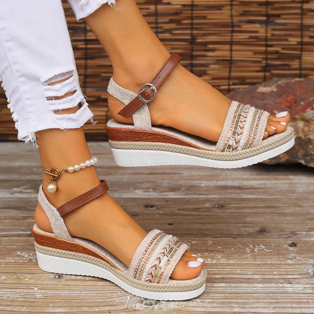 Boho-Style-Keilabsatzsandalen für Damen
