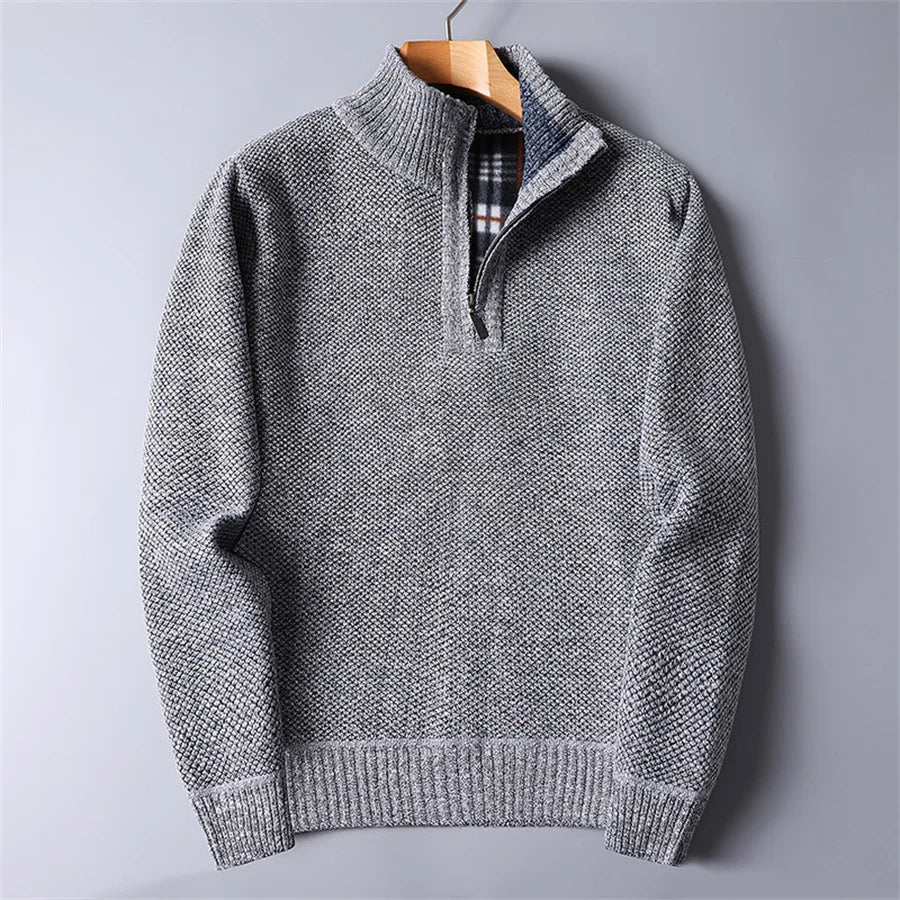 Herren Eleganter Quarter-Zip Pullover mit Fleecefutter