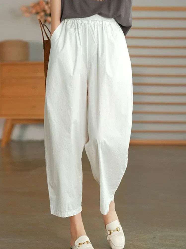 Damen Elegante Baumwoll-Sommerhose im Haremsschnitt