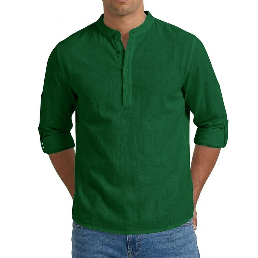 Herren Elegantes Leichtes Henley-Hemd aus Leinenmischung
