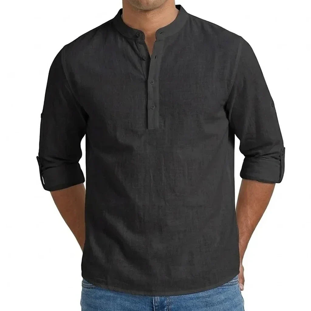 Herren Elegantes Leichtes Henley-Hemd aus Leinenmischung