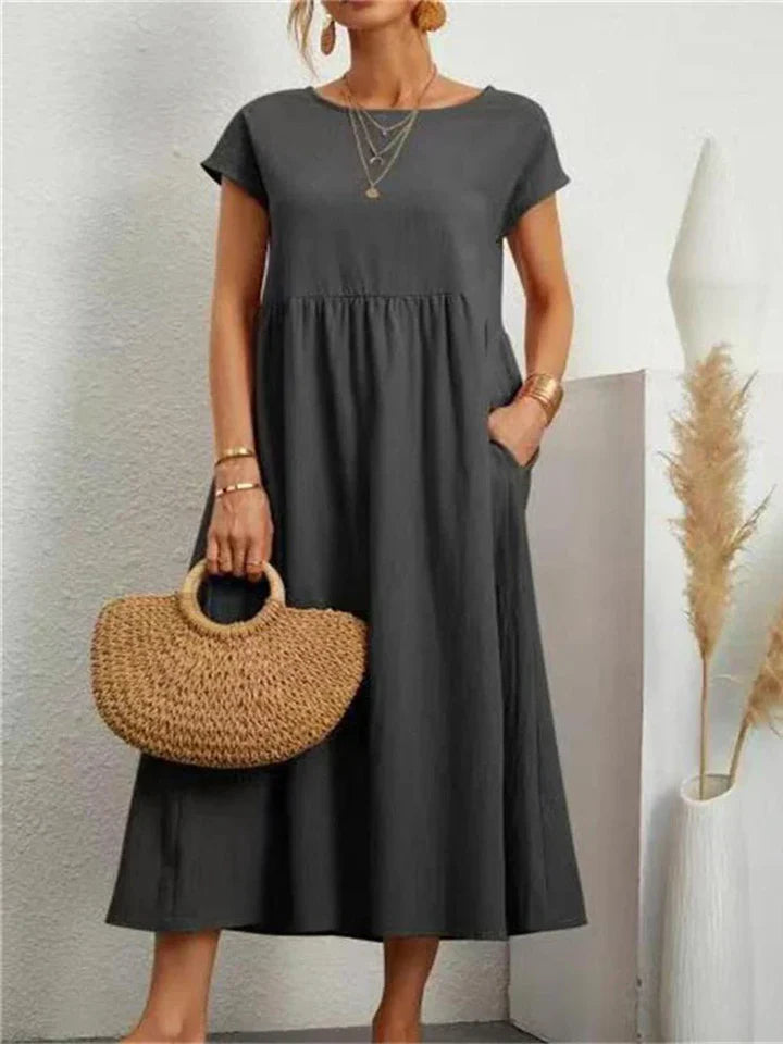 Vintage Baumwollkleid mit Rundhalsausschnitt