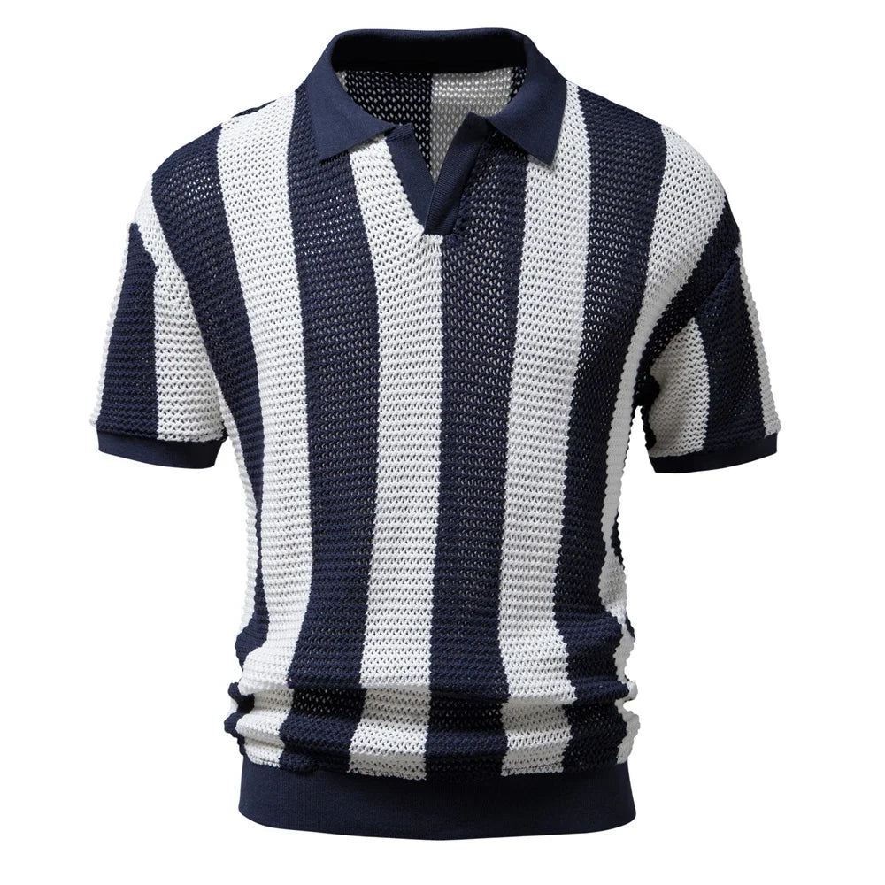 Herren Elegantes Gestreiftes Polohemd