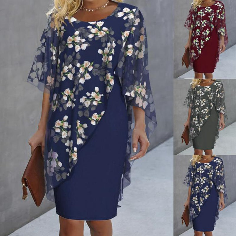 Elegantes Damen Kleid mit Blumenmuster und V-Ausschnitt