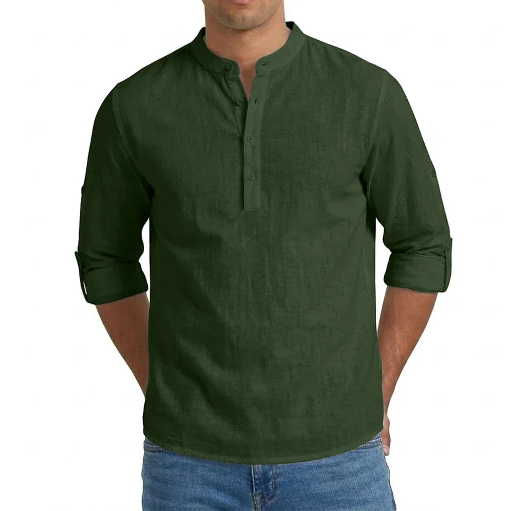 Herren Elegantes Leichtes Henley-Hemd aus Leinenmischung