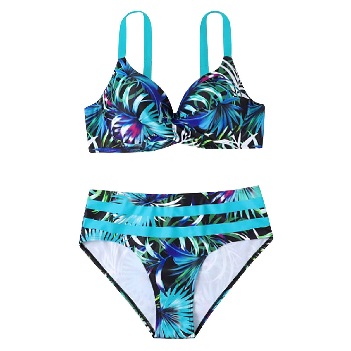 Bikini mit hoher Taille und tropischem Blattprint