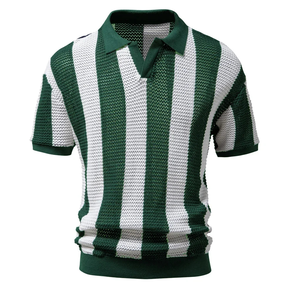 Herren Elegantes Gestreiftes Polohemd