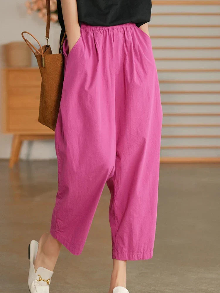 Damen Elegante Baumwoll-Sommerhose im Haremsschnitt