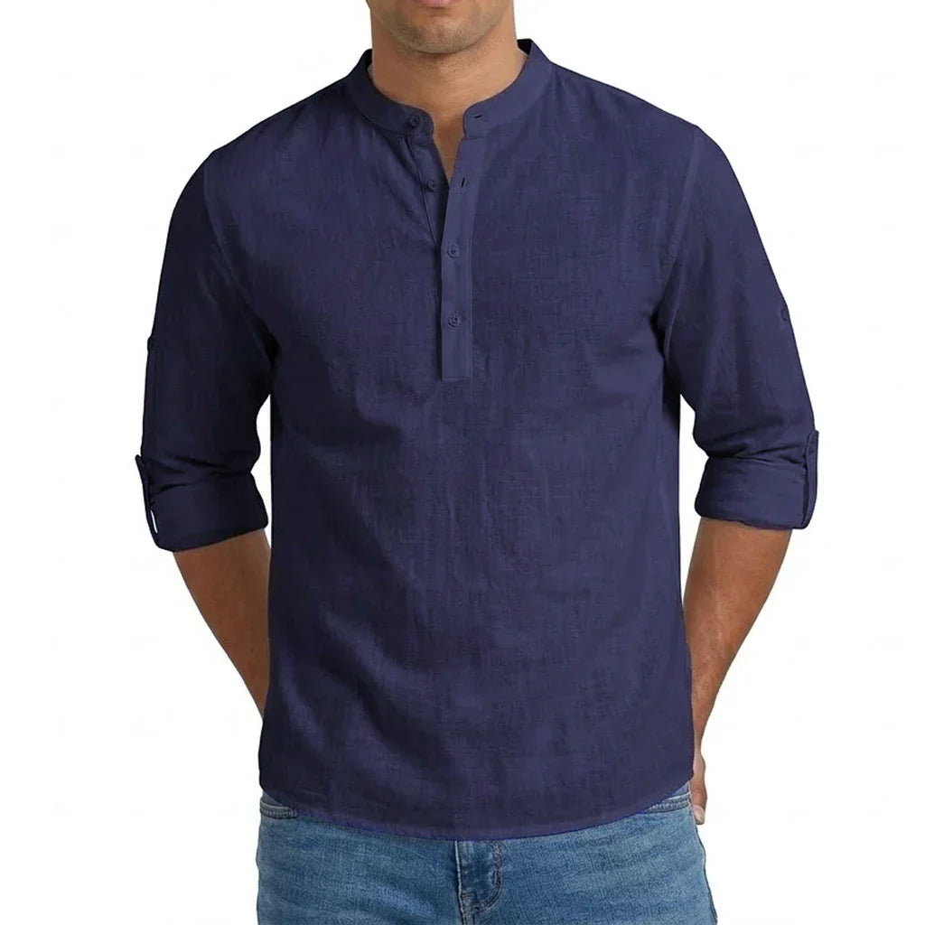 Herren Elegantes Leichtes Henley-Hemd aus Leinenmischung