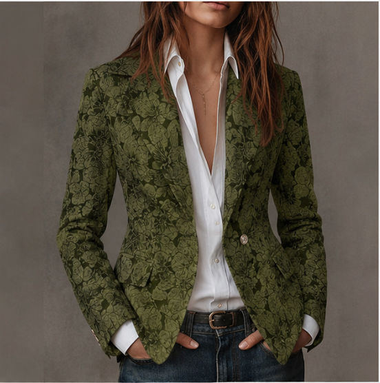 Damen Eleganter Taillierter Blazer mit Cashmere-Jacquard