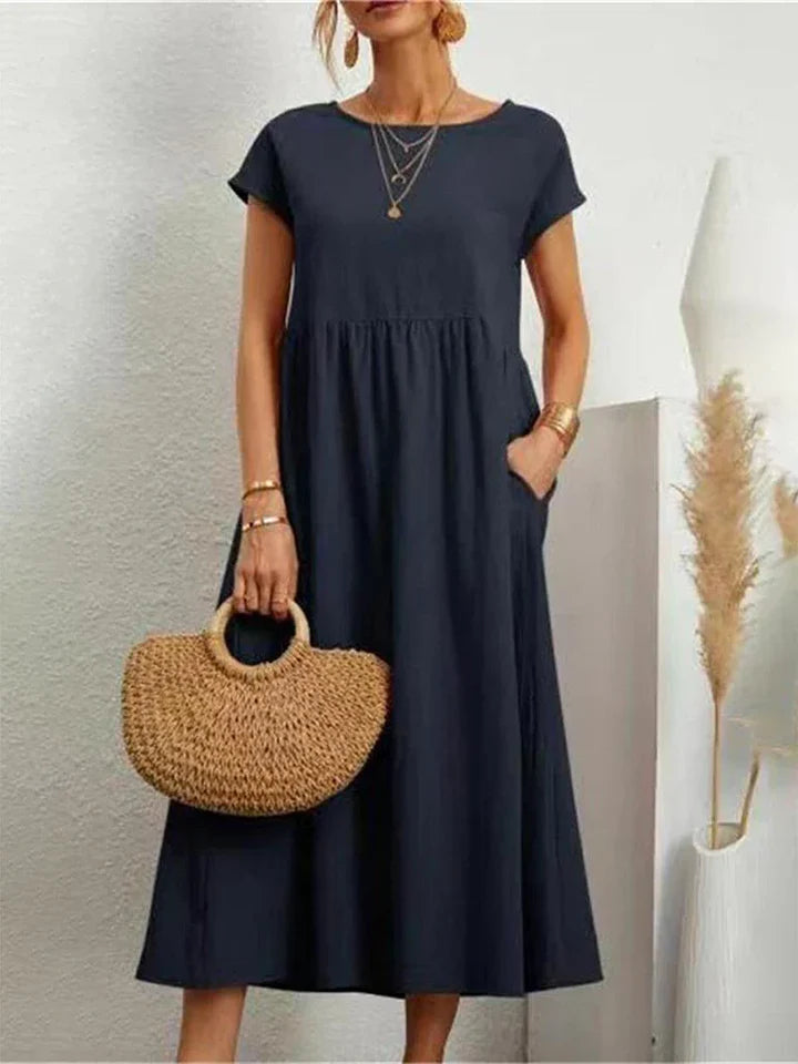 Vintage Baumwollkleid mit Rundhalsausschnitt