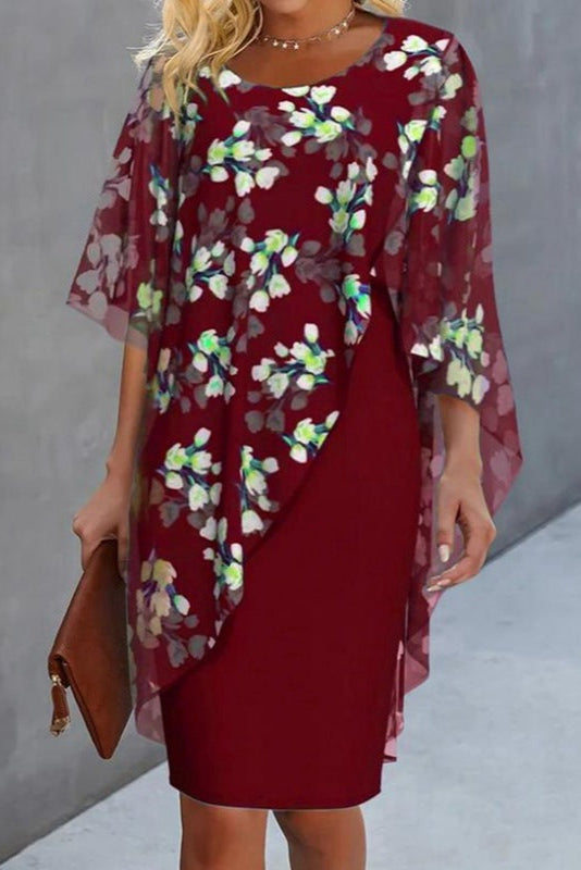 Elegantes Damen Kleid mit Blumenmuster und V-Ausschnitt