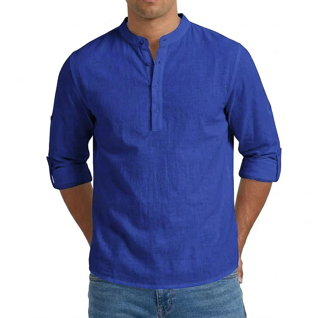 Herren Elegantes Leichtes Henley-Hemd aus Leinenmischung