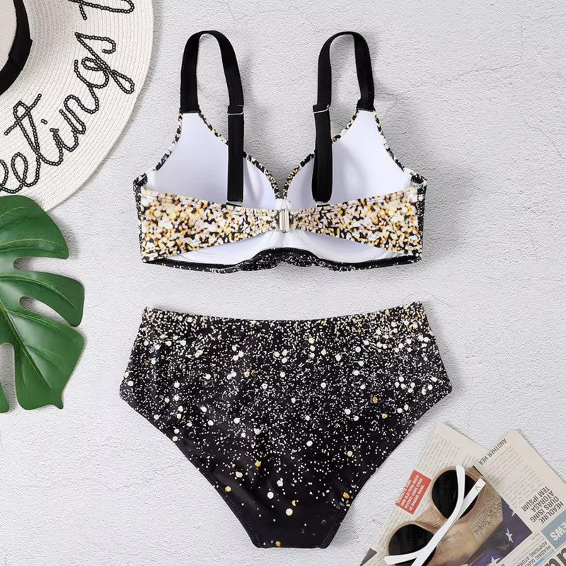 Bikini mit hoher Taille und tropischem Blattprint
