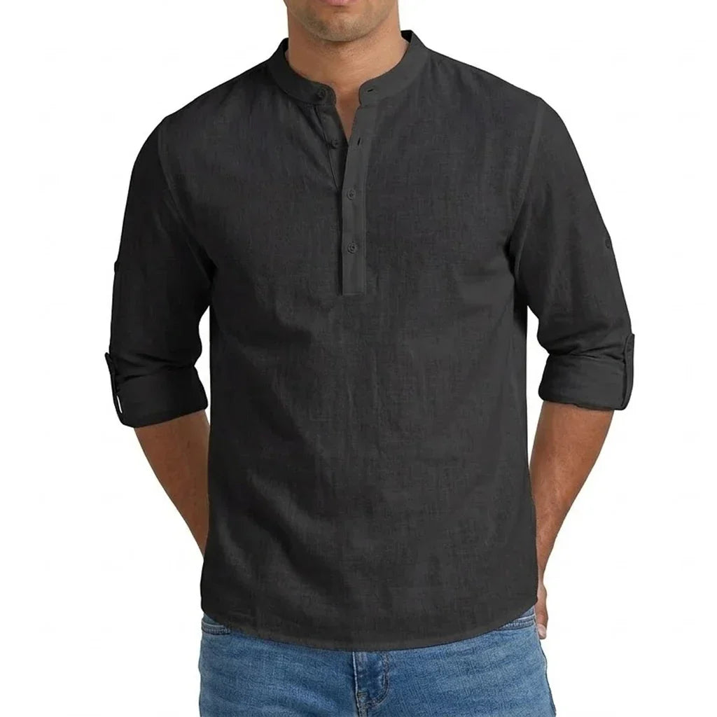 Herren Elegantes Leichtes Henley-Hemd aus Leinenmischung