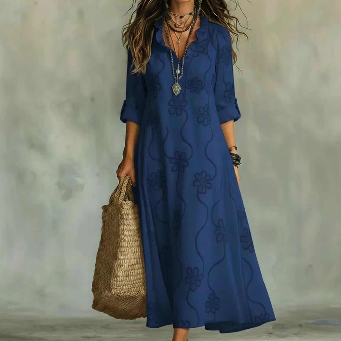 Damen Langes Sommerkleid mit Blumenmuster