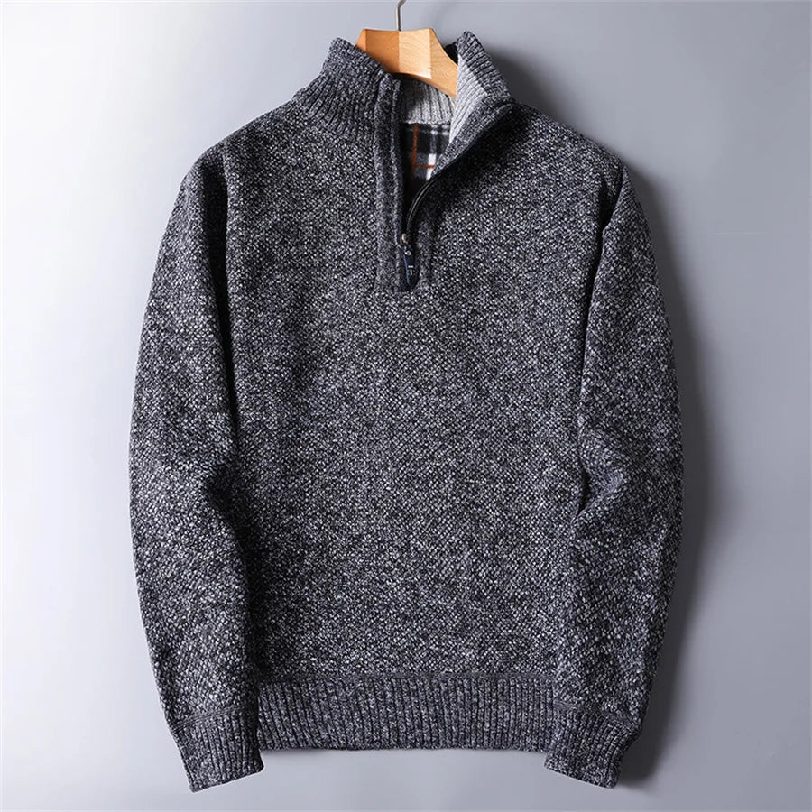 Herren Eleganter Quarter-Zip Pullover mit Fleecefutter