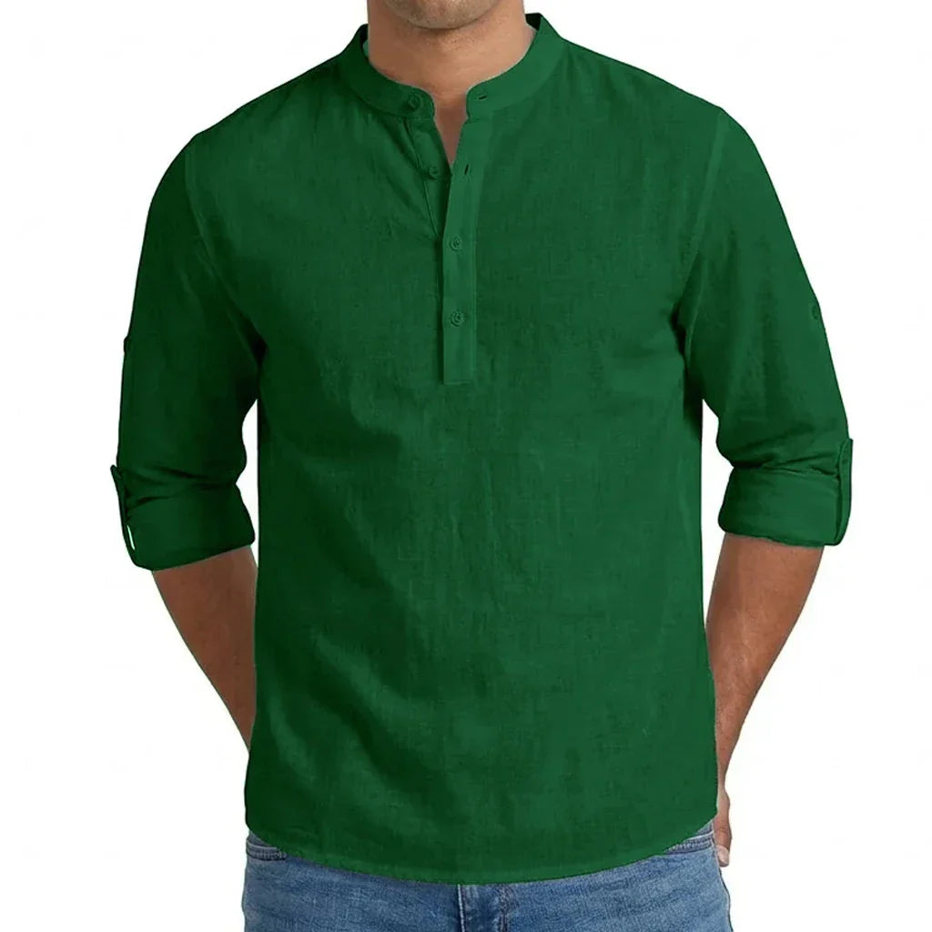 Herren Elegantes Leichtes Henley-Hemd aus Leinenmischung