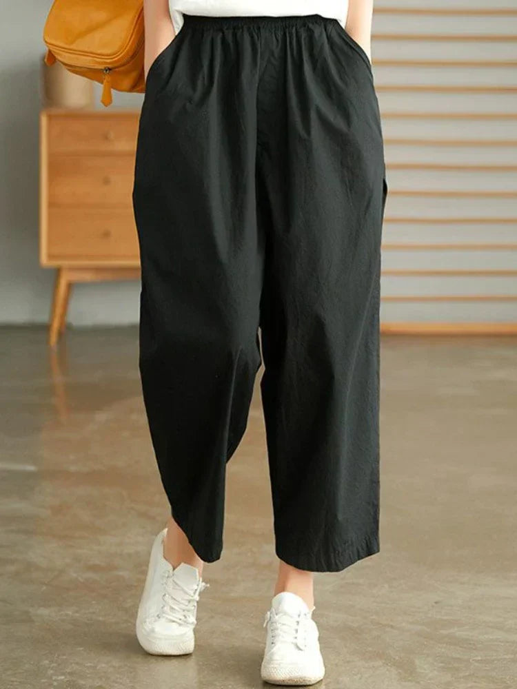 Damen Elegante Baumwoll-Sommerhose im Haremsschnitt